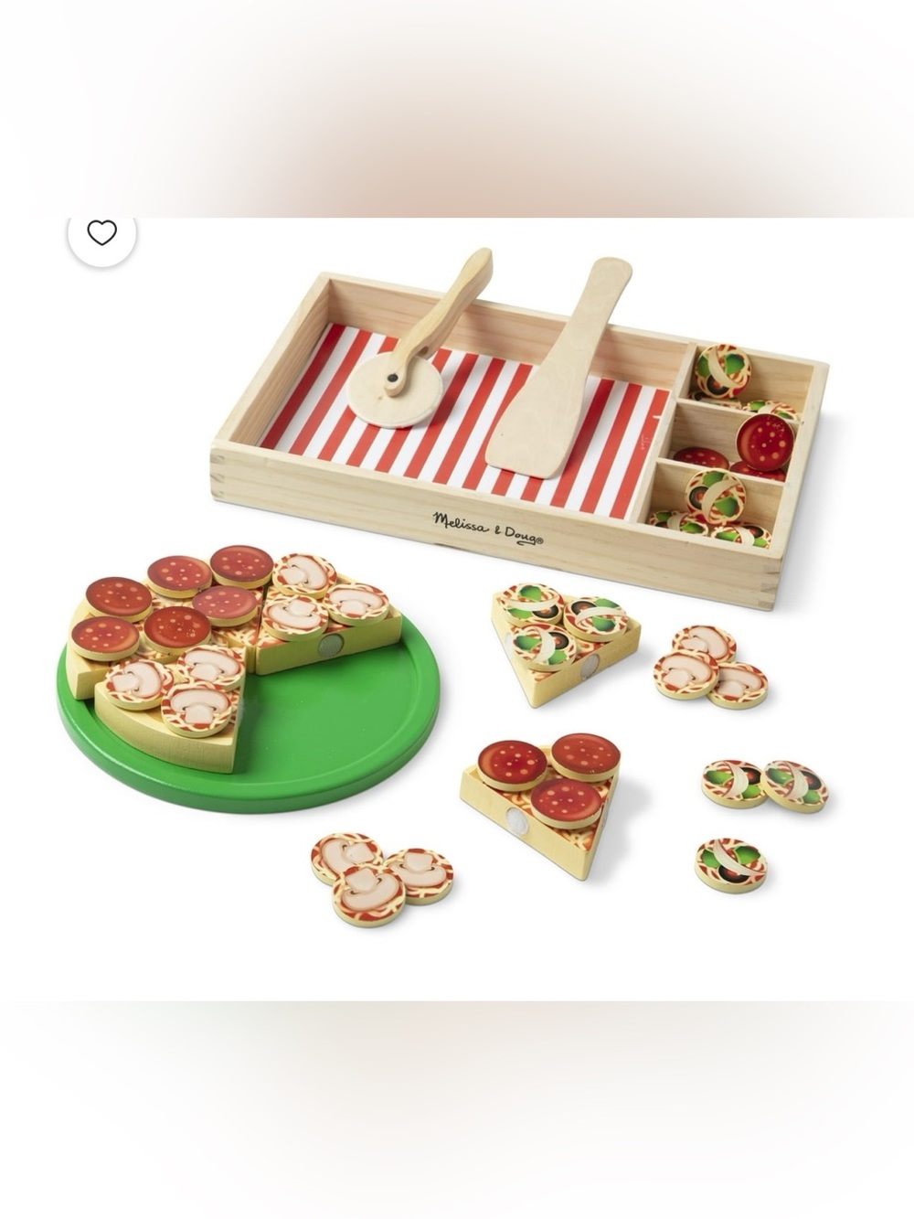 Melissa & Doug Wooden Pizza Play Set - Green and Red NEW!! - Picture 3 of 4